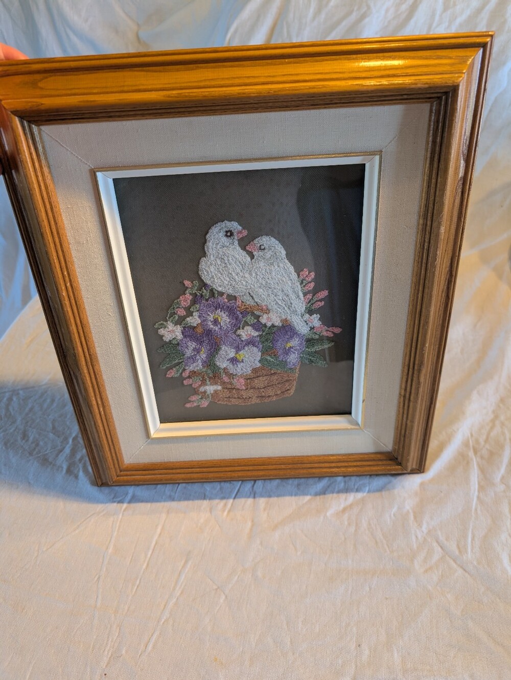 2/60$ Vintage White Dove & Purple Pansy Embroidery Wall Art